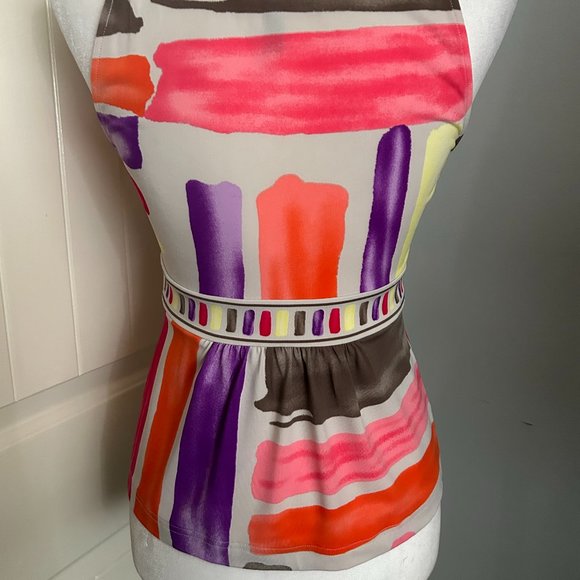 BCBG Max Azria Banded Crew Neck Sleeveless Multi-Stripe Top with Small Peplum XS - Picture 6 of 13